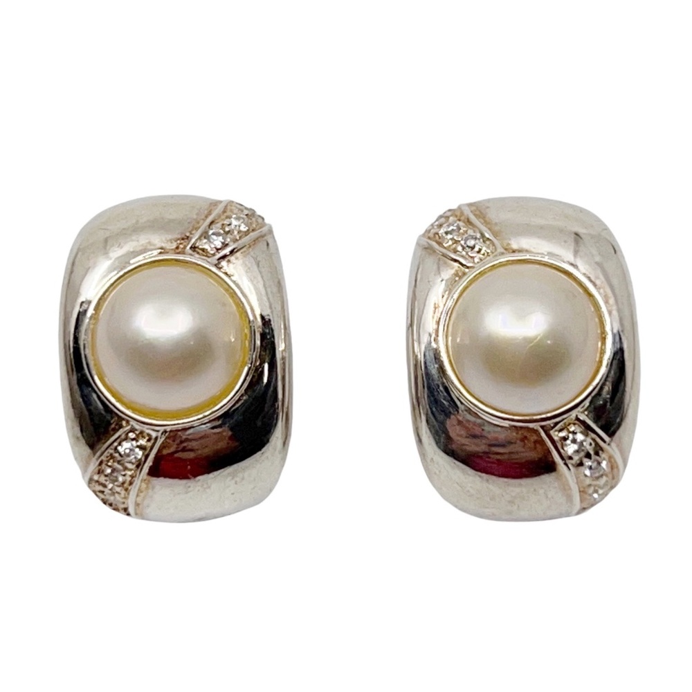 Sterling silver mabe pearl & diamond earrings - GM942
